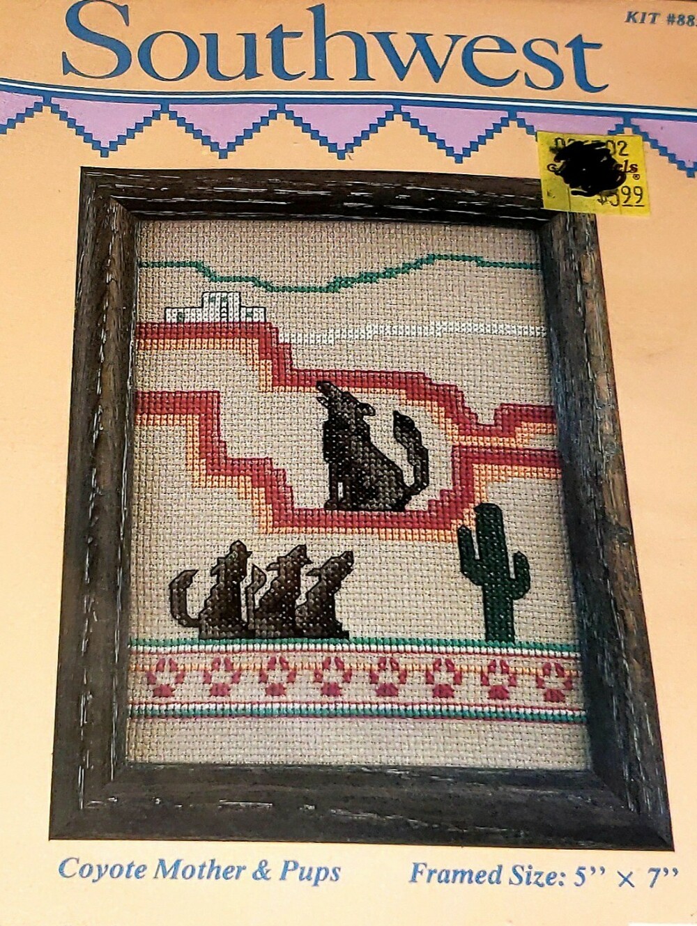 Vintage 1989 Needleform Southwest "Coyote Mother & Pups" Cross-Stitch Kit